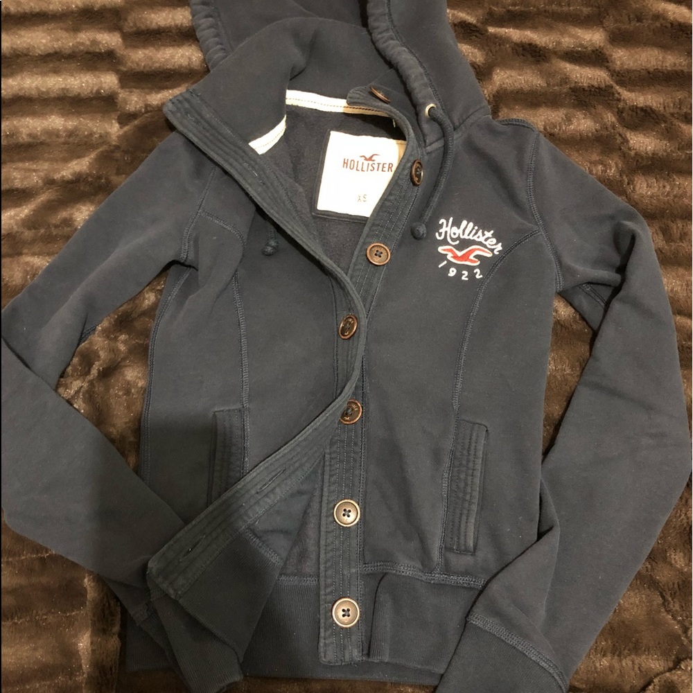 Hollister navy button up hoodie